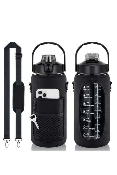 MIXDE 2L Motivational Water Bottle – Half Gallon, with Straw, Sleeve & Time Marker