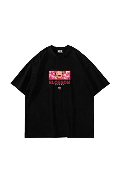 Sekizbiraltı Japanese Anime Printed Oversize Unisex Black Tshirt
