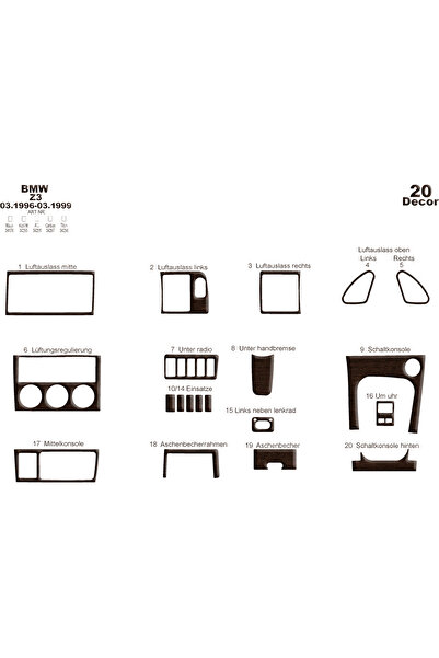 Marscockpitdesign Bmw Z3 كونسول متوافق مع توربيدو 1996-1999 20 قطعة