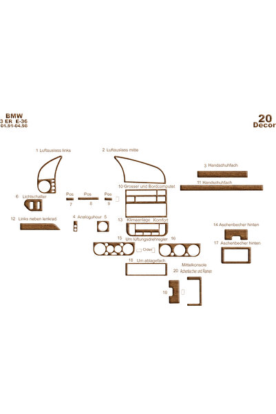 Marscockpitdesign Bmw 3 E36 Konsol-Alüminyum Kaplama 1991-1998 20 Parça