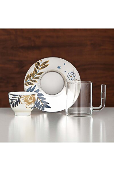 Radin طقم شاي المرجان من زجاج البورسليكات والفولاذ المقاوم للصدأ والبورسلين، 18 قطعة (18 قطعة - 12196-2) - أزرق