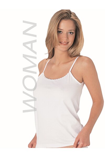 GUNERI UNDERWEAR White String Strap Ribbed Tank Top Thin Lace 100% Cotton Tan...