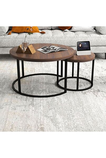 Danube Home Asgard Set of 2 Round Coffee Tables, Engineered Wood & Metal, Living Room Décor, 2 Yrs Warranty