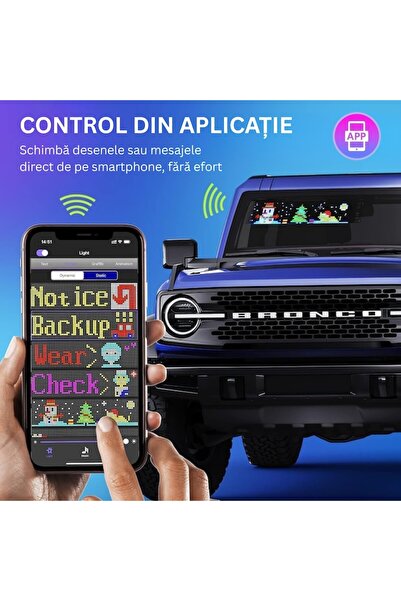 Universal Panou LED Auto Flexibil si Programabil – Control prin Aplicatie, IP65, Multicolor, 120x595mm, 1536