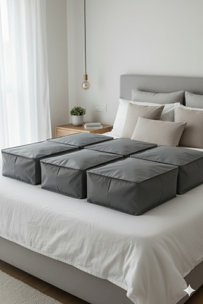 YELLOW STARY HOME DECOR 6 قطع من حاويات التخزين والتنظيم الرمادية الكبيرة تحت...