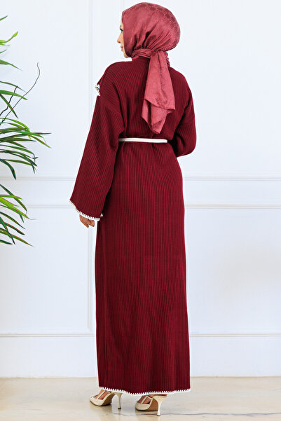 benguen Collar Detailed Knitwear Dress K3036 Burgundy