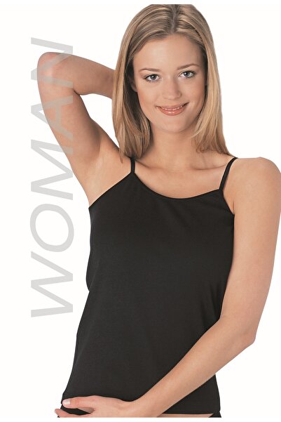 GUNERI UNDERWEAR Black Ribbed Tank Top with String Straps 100% Cotton Tank To...