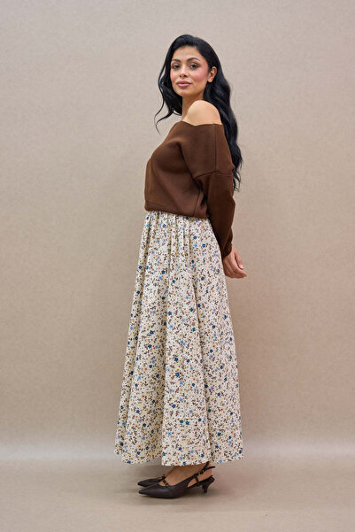 KÜÇÜĞÜM BUTİK Gray-Brown Floral Balloon Skirt
