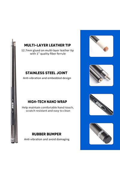 YALLA HomeGym Billiard Pool Cue Sticks Fiberglass Graphite Composite – 58 Inch 13mm Tip 20-21oz (Pack of 1)