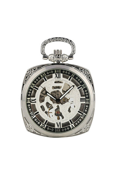Gorben Ceas de buzunar argintiu P009 - mecanic steampunk, afișaj cu cifre rom...