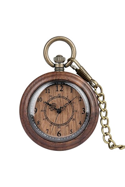 Gorben Ceas de buzunar P981 din lemn maro - cuarț, afișaj cu cifre arabe, cu ...