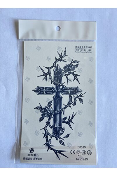 Airbrush Tattoo Dikenli Haç 18x11 cm Yarı Kalıcı Geçici Dövme