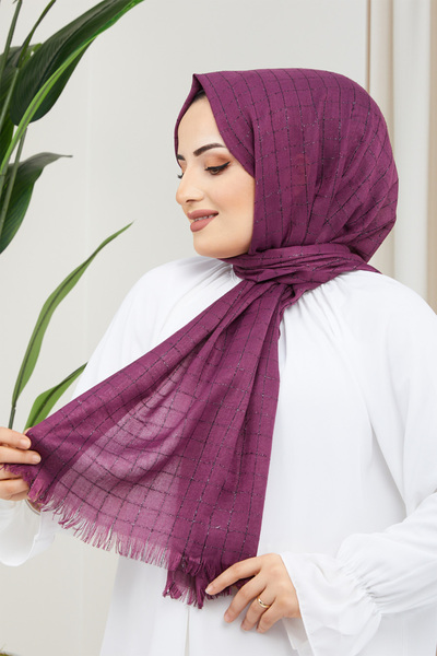 Feiza Collection Pamuklu Soft Simli Mürdüm Şal