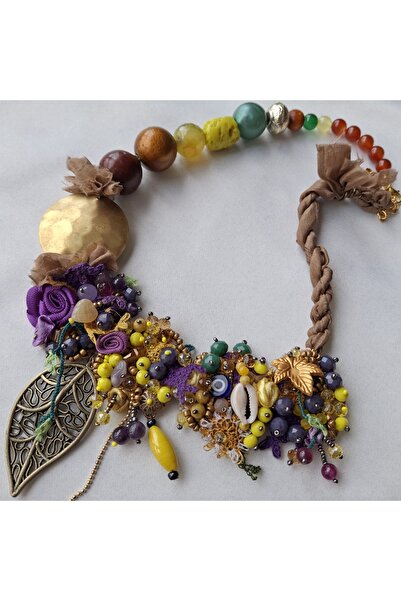 azra takı tasarım El yapımı otantik bohem etnik sadece 1adet renkli iğne oyalı kısa kadın kolye