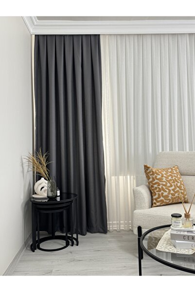 Nebumu Gri rengi 1/3 Kanun Boru Pileli Keten Fon Perde 1.kalite Tek Kanat