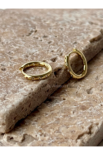 Ru Aksesuar Gold Mini Taşlı Küpe