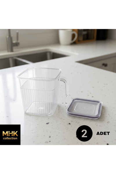 MHK Collection 2 Pieces Square Food and Food Storage Container with Crystal Handle 1.6 Lt