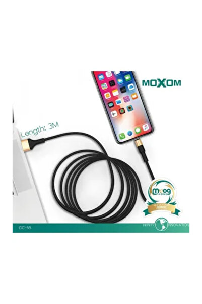 MOXOM موكسوم كيبل شحن مايكرو USB شحن سريع 3 متر - اسود ذهبي