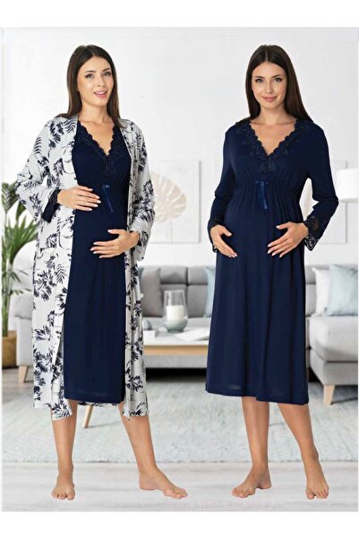 Lohusa Homewear Set de 2 cămăși de noapte pentru maternitate, cu mânecă lungă...