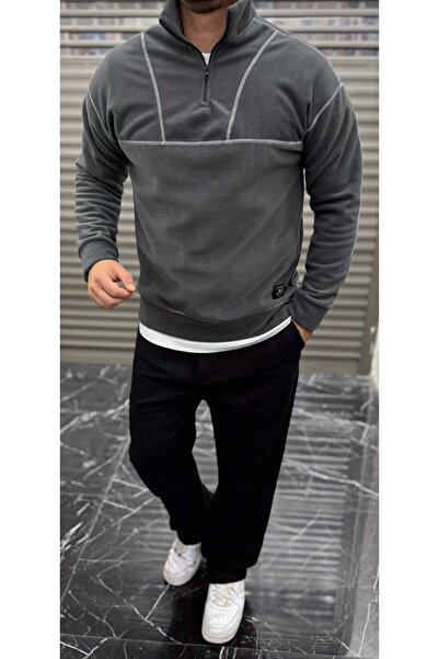 ferywear Striped Oversize Half Zipper Fleece Men's Sweatshirt