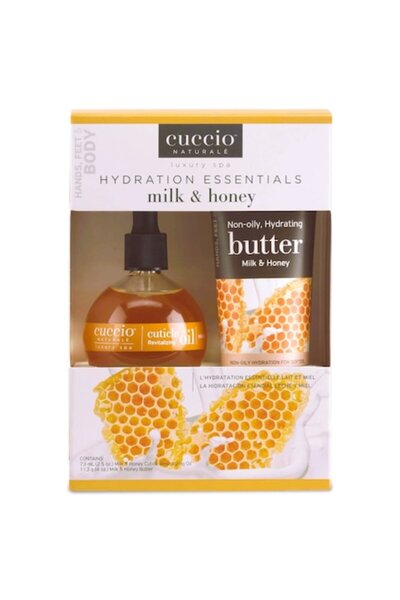 CUCCIO Kit Hydration Essentials, Lapte și Miere - Ulei pentru Cuticule 73ml și Unt de Corp 113g