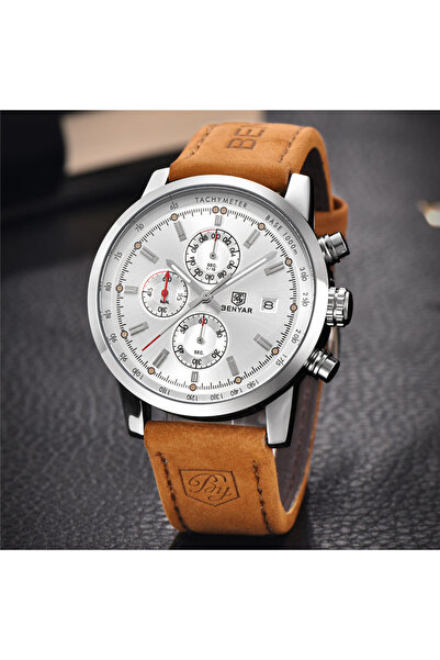 Benyar Ανδρικό ρολόι μόδας χρονογράφου με δερμάτινο λουράκι χαλαζία