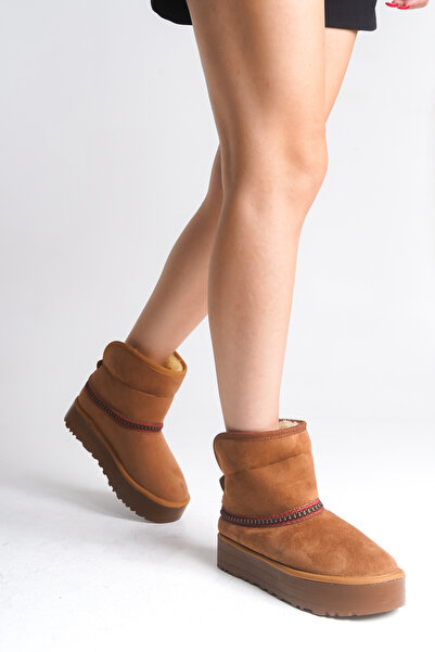 LUFENS Nova Kadın Kışlık Kalın Taban İçi Kürklü Süet Taba Bot