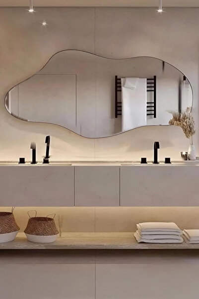 Fawdecor Kapadokya Asimetrik Ahşap Çerçeveli Duvar Boy Aynası, Dresuar Aynası