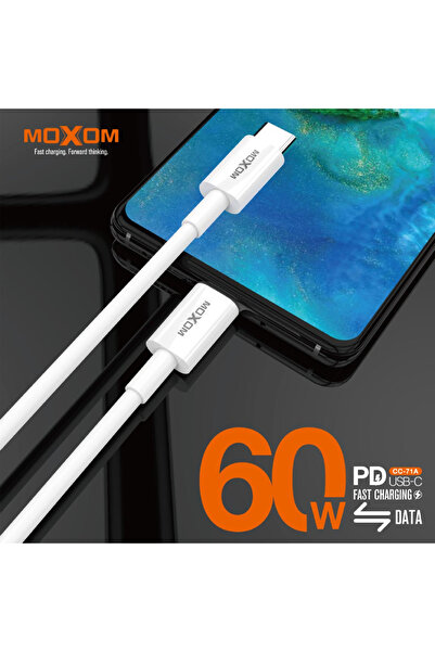MOXOM موكسوم كيبل شحن بيانات PD 60W طول 1 متر - أبيض