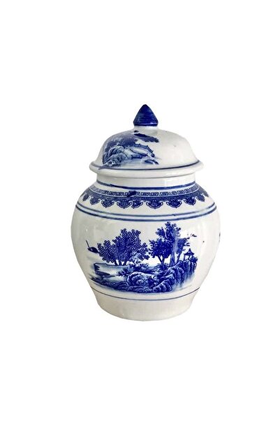 Design State Home Bleu Blanc Manzara Desenli Küp 18 cm