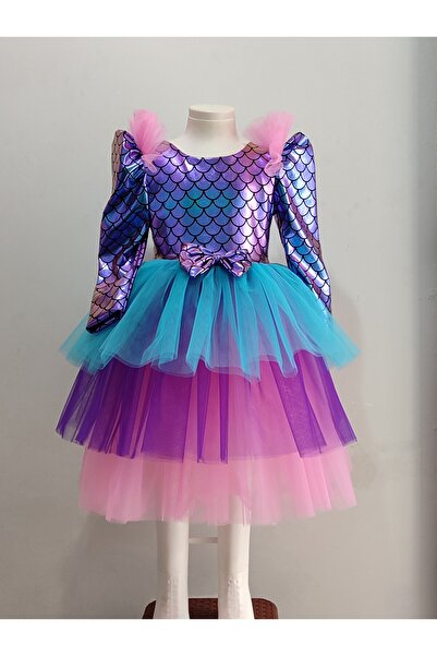 BOZTAŞ BEBE DENİZKIZI UZUN KOLLU TAÇLI ABİYE & DOĞUM GÜNÜ ELBİSESİ & DENİZKIZI KOZTÜM & DENİZKIZI PARTİ