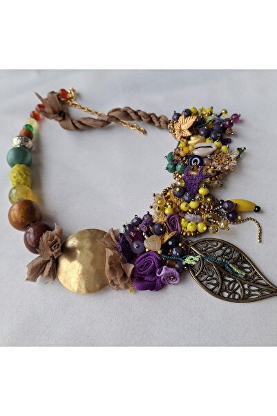 azra takı tasarım El yapımı otantik bohem etnik sadece 1adet renkli iğne oyalı kısa kadın kolye