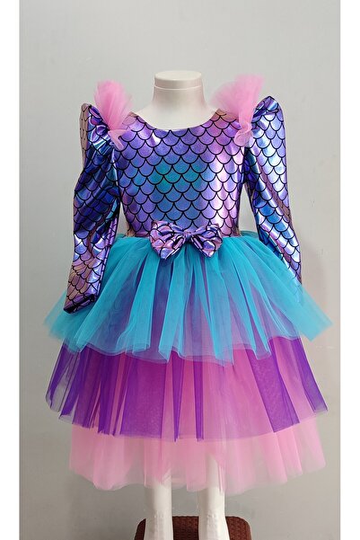 BOZTAŞ BEBE DENİZKIZI UZUN KOLLU TAÇLI ABİYE & DOĞUM GÜNÜ ELBİSESİ & DENİZKIZI KOZTÜM & DENİZKIZI PARTİ