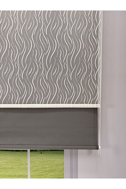donatti perde EVA Serisi – Su Yolu Desenli Çift Mekanizmalı Antrasit Gri Perde