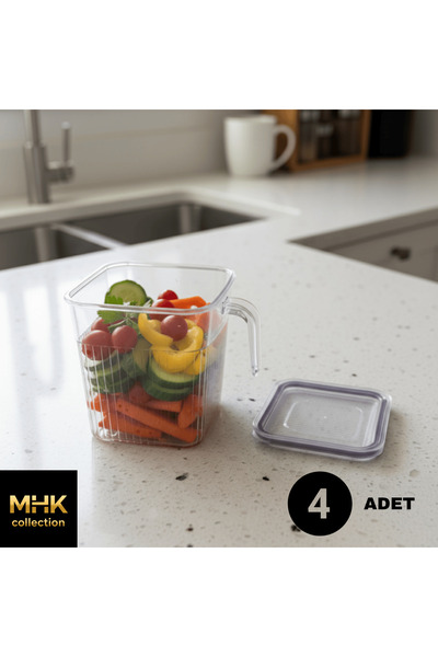 MHK Collection 4 Pieces Crystal Square Food and Food Storage Container 1.6 Lt