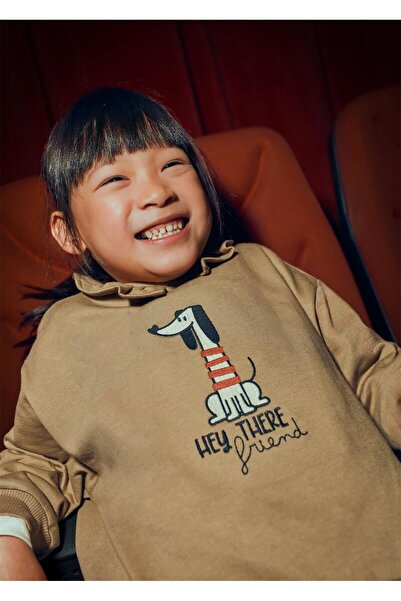 MAYORAL Момичешка блуза с наборки и бродерия, кафява 4430