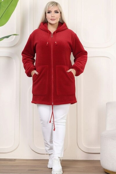 MARMARA FIRSAT Plus Size Zippered Women's Black Long Fleece Cardigan