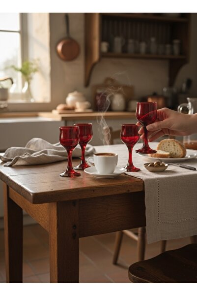 DECOSTYLE Red Colored Glasses, Set of 6, Coffee Side Glasses