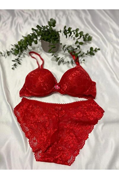 ECEM YILDIZ KADIN BORDO DANTELLİ DESTEKSİZ BALENLİ SÜDYEN KÜLOT İÇ ÇAMAŞIRI T...