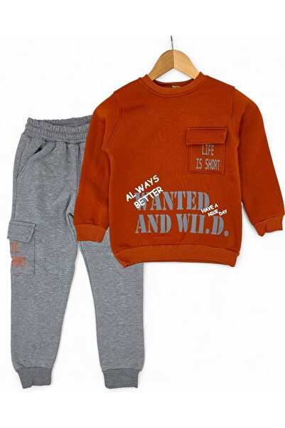 Ege Bebek Boys' 3-Strand Sharded Winter Tracksuit Set / 2-10 Years Old / Boys' Sweatshirt, Trackpants