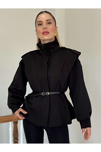 YK FASHION Kemerli Apoletli Patlı Trençkot