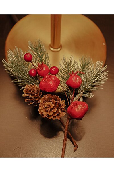 roco paper زهرة رأس السنة الجديدة من كوكينا، سلسلة الكرز مع أكواز الصنوبر الاصطناعية، زينة تزيينية للعام الجديد، 13 سم - مجموعة من 12 قطعة