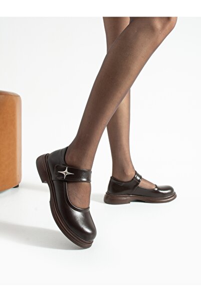 ALEMDAR AYAKKABI Clash Women's Loafer with Brown Velcro Helmet (Fastener) Detail