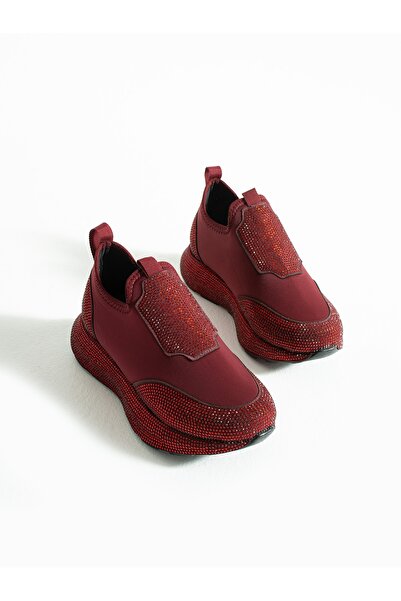 ALEMDAR AYAKKABI Celis Burgundy Stone Detail Women's Sneakers