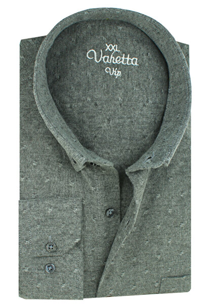 Varetta Plus Size Men's Green Wool Winter Shirt – Wide Cut Flannel Model with Pockets