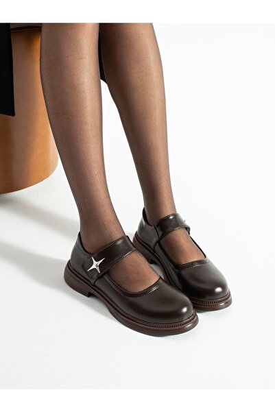ALEMDAR AYAKKABI Clash Women's Loafer with Brown Velcro Helmet (Fastener) Detail