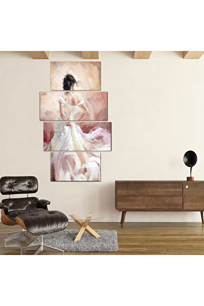 Generic لوحه جداريه - رسمة إمرأه بفستان أبيض - 300902 - مقسمه أربعة قطع