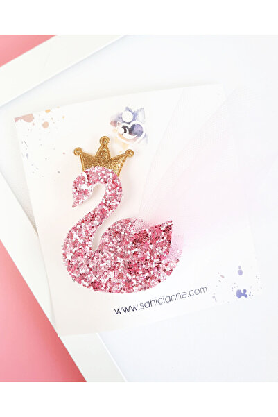 Sahici Anne مشبك شعر على شكل بجعة للفتيات، مشبك عيد ميلاد، 8 سم - وردي