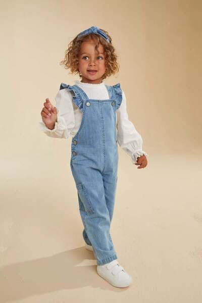 MOTHERCARE Denim Dungarees, Blouse and Headband Set