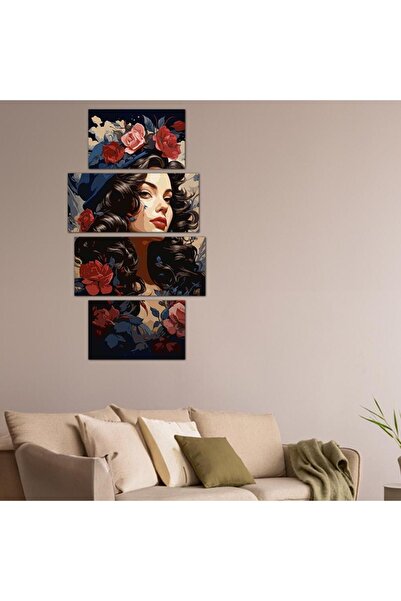 Generic لوحه جداريه مودرن رسمة إمرأه - 24111 - مقسمه أربعة قطع